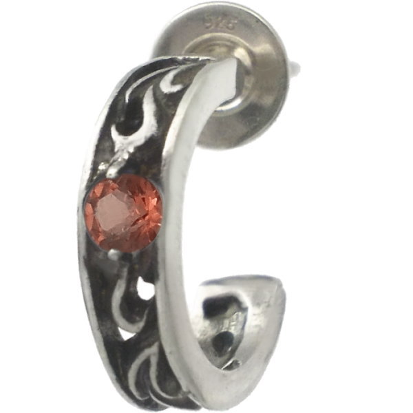 (1月)ガーネット ブラック スクロール バンド シルバーピアス 誕生石