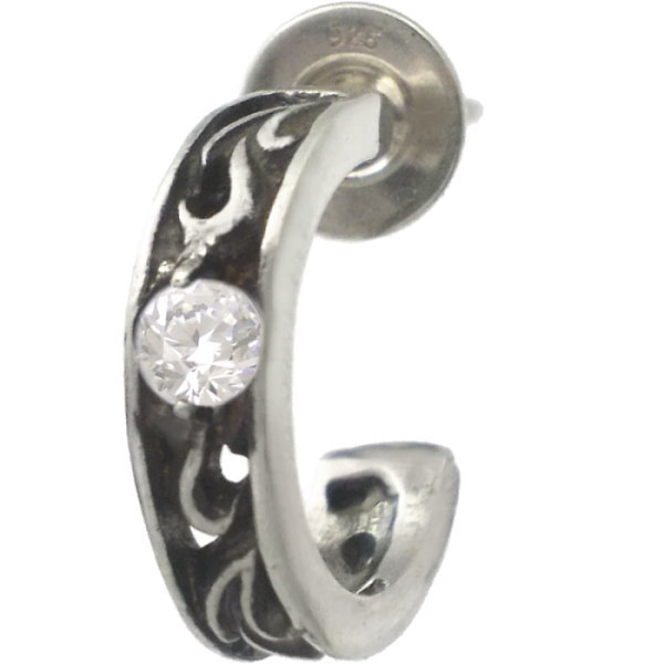 (4月)ジルコニア ブラック スクロール バンド シルバーピアス 誕生石