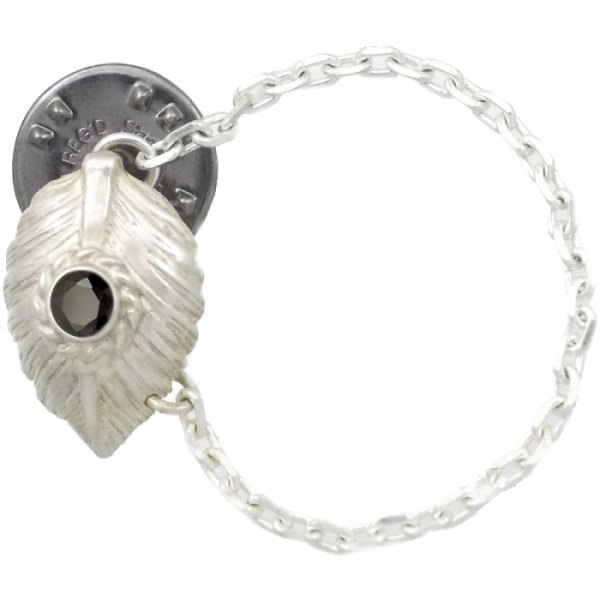 ブラックジルコニア ホワイト ネイディブ ハート フェザー チェーン シルバーピンバッジ ピンズ