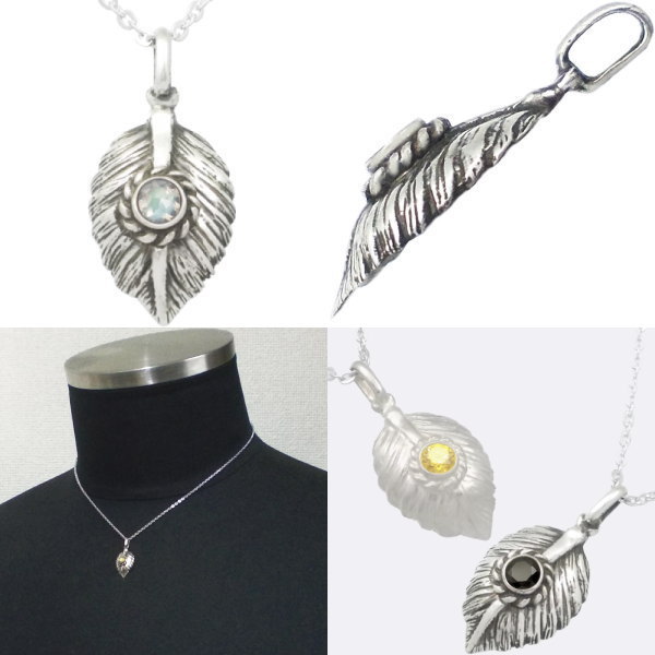 (6月)ブルームーンストーン ブラック ネイディブ ハート フェザー シルバーペンダントネックレス 誕生石