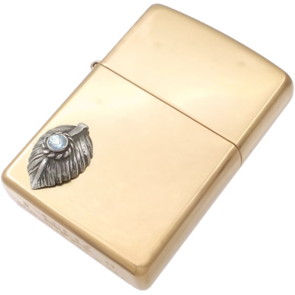 (3月)アクアマリン ブラック ネイディブ ハート フェザー ブラスジッポ 誕生石