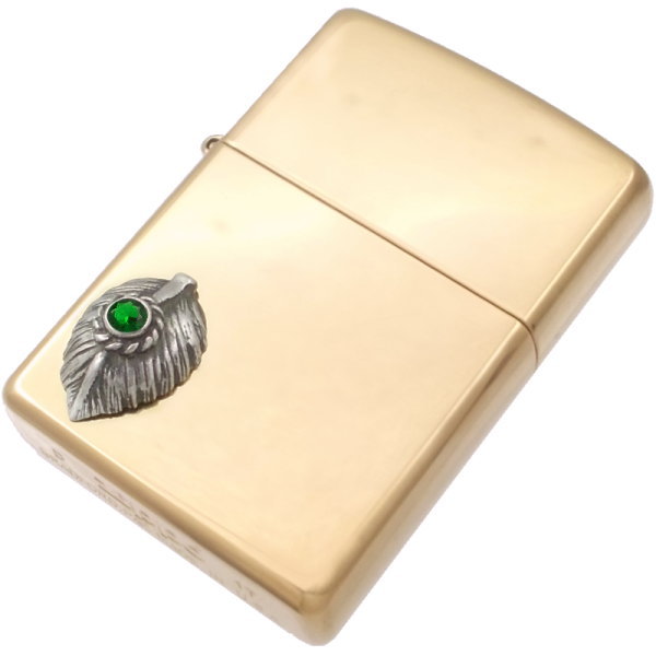 (5月)エメラルドグラス ブラック ネイディブ ハート フェザー ブラスジッポ 誕生石