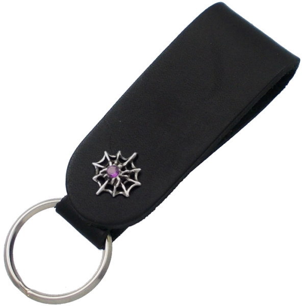 (2月)アメジスト スパイダー ブラックレザー キーホルダー誕生石