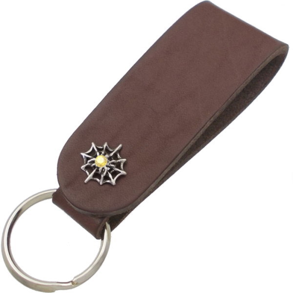 イエロージルコニア スパイダー ブラウンレザー キーホルダー 金運 開運 誕生石