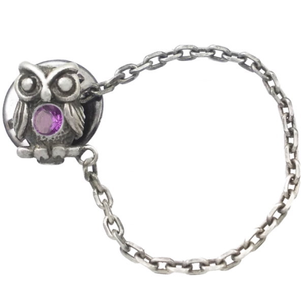 (2月)アメジスト ふくろう チェーン シルバーピンバッジ ピンズ 誕生石