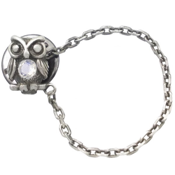 (6月)ブルームーンストーン ふくろう チェーン シルバーピンバッジ ピンズ 誕生石