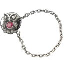 (7月)ルビー ふくろう チェーン シルバーピンバッジ ピンズ 誕生石