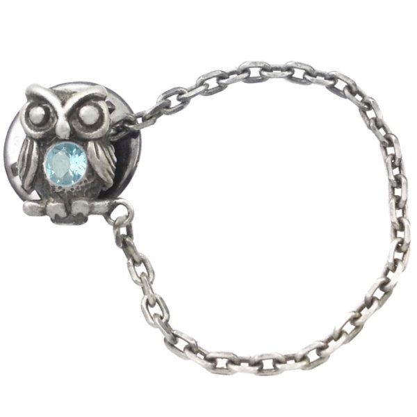 (11月)ブルートパーズ ふくろう チェーン シルバーピンバッジ ピンズ 誕生石