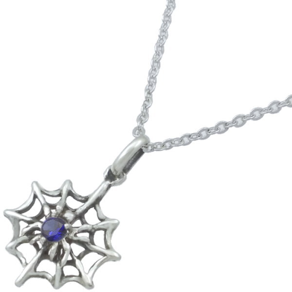 Silver - (9月)サファイア スパイダー シルバーチャームネックレス 誕生石