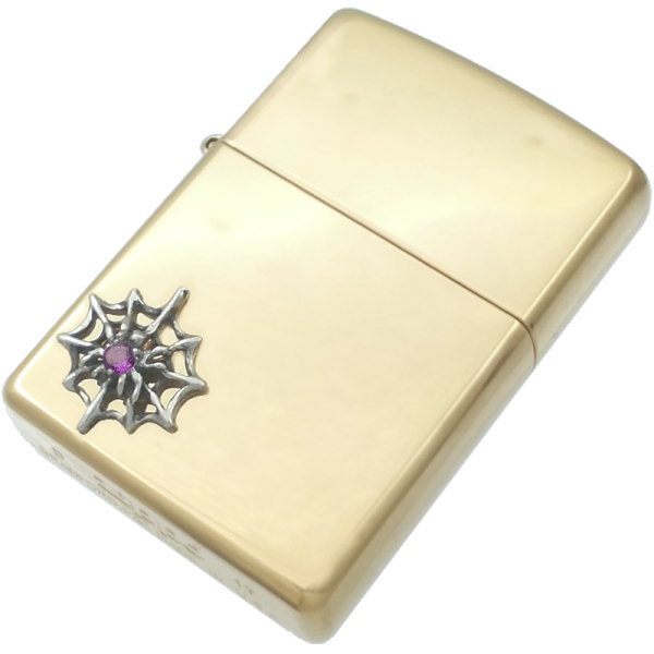 (2月)アメジスト スパイダー ブラスジッポ 誕生石