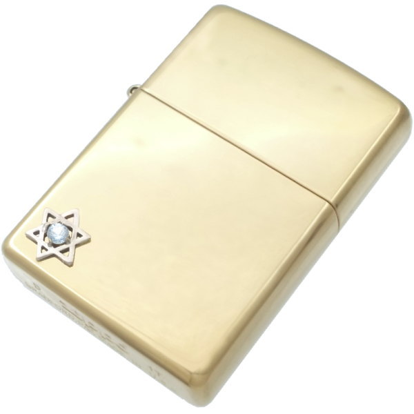 (3月)アクアマリン ヘキサグラム 六芒星 ブラスジッポ 誕生石