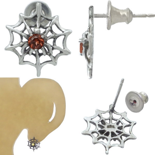 (1月)ガーネット スパイダー シルバーピアス 誕生石