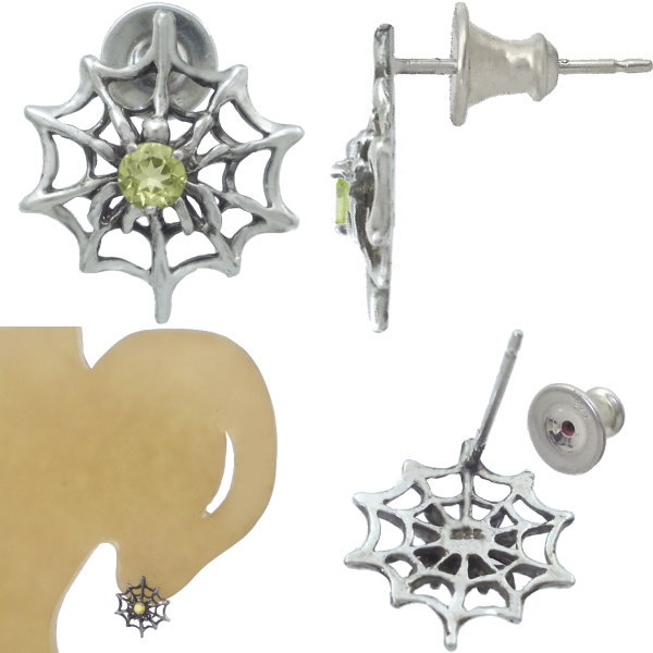 (8月)ペリドット スパイダー シルバーピアス 誕生石