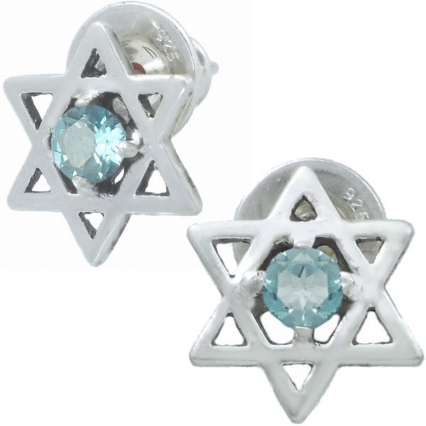 (11月)ブルートパーズ ヘキサグラム 六芒星 シルバーピアス(ペア) 誕生石