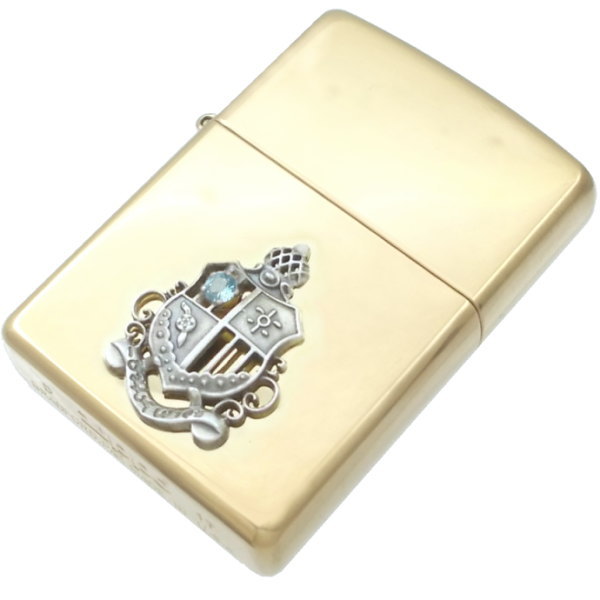 (11月)ブルートパーズ シールド エンブレム センター ブラスジッポ 誕生石