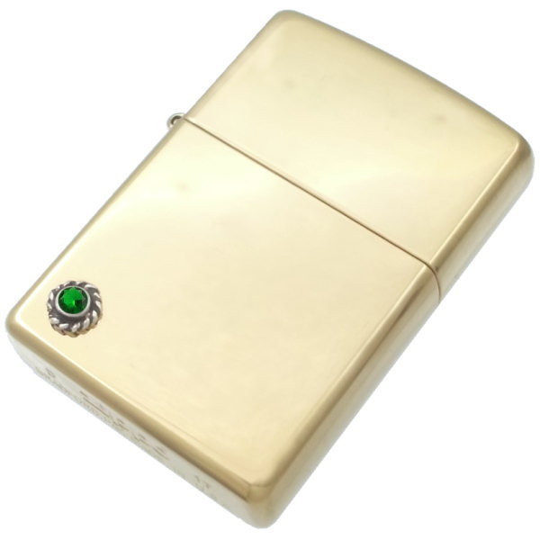 (5月)エメラルドグラス ツイスト フラワー ブラスジッポ 誕生石