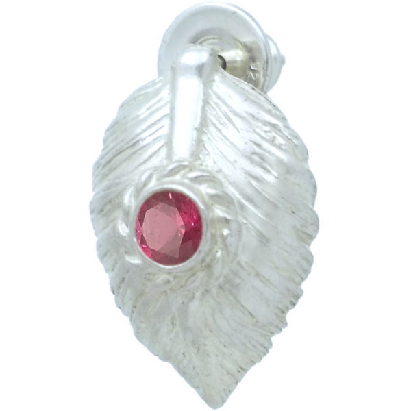 (7月)ルビー ホワイト ネイディブ ハート フェザー シルバーピアス 誕生石