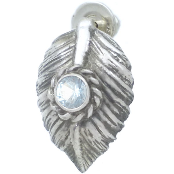 (3月)アクアマリン ブラック ネイディブ ハート フェザー シルバーピアス 誕生石