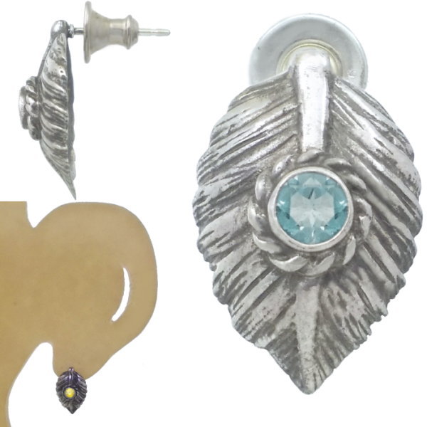 (11月)ブルートパーズ ブラック ネイディブ ハート フェザー シルバーピアス 誕生石