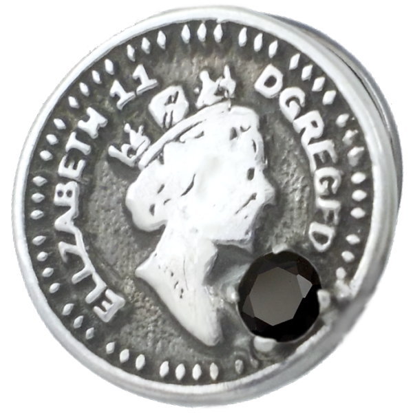 ブラックジルコニア ブラック エリザベス コイン シルバーピンバッジ ピンズ