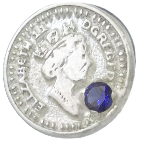 (9月)サファイア ホワイト エリザベス コイン シルバーピンバッジ ピンズ 誕生石