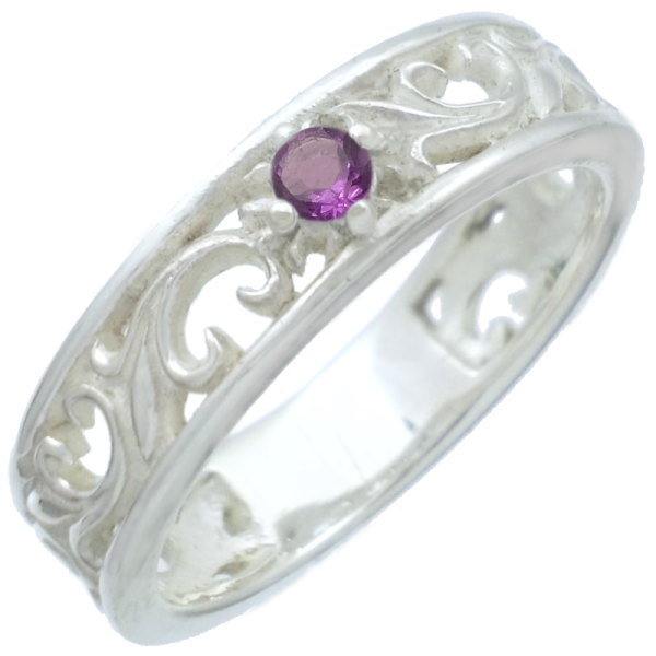(2月)アメジスト ホワイト アラベスク バンド シルバーリング（指輪） 誕生石
