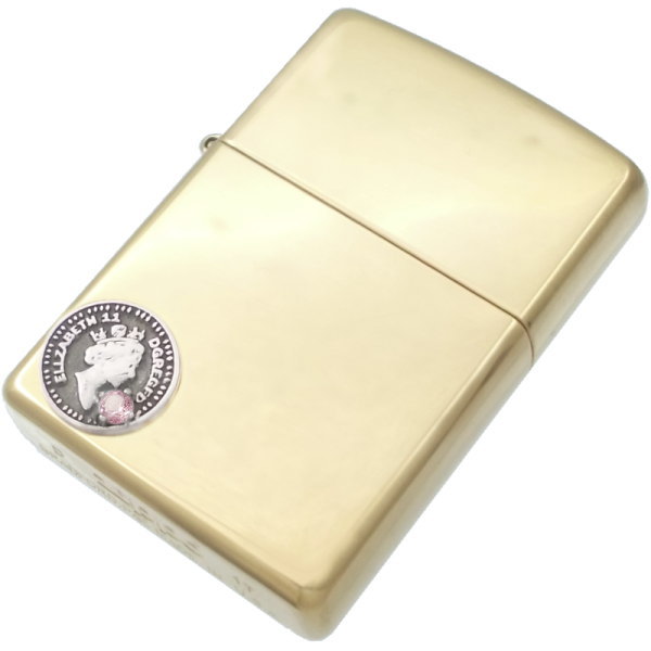 (10月)ピンクトルマリン ブラック エリザベス コイン ブラスジッポ 誕生石