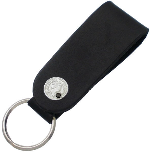 ブラックジルコニア ホワイト エリザベス コイン ブラックレザー キーホルダー