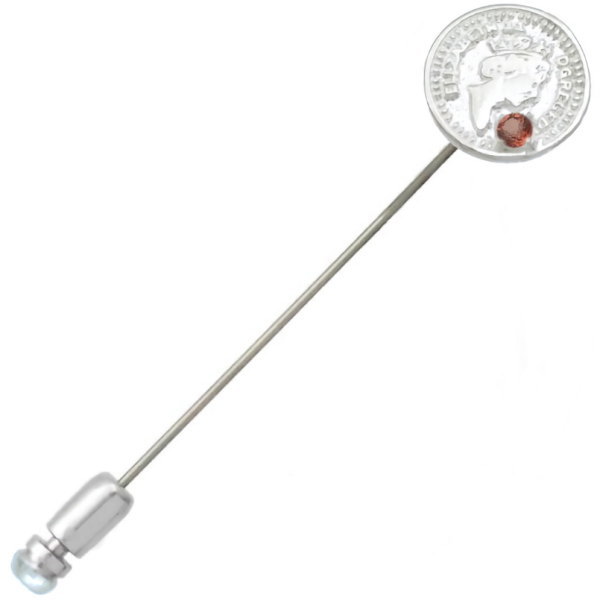 (1月)ガーネット ホワイト エリザベス コイン シルバーラペルピン 誕生石