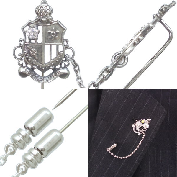 (4月)ジルコニア シールド エンブレム チェーン シルバーラペルピン 誕生石 シルバ...