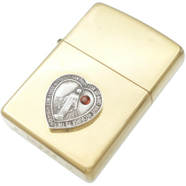 (1月)ガーネット ハート マリア センター ブラスジッポ 誕生石