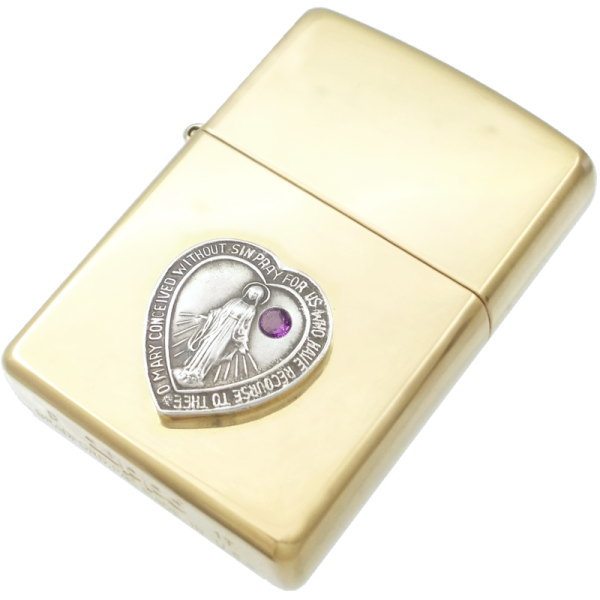 (2月)アメジスト ハート マリア センター ブラスジッポ 誕生石