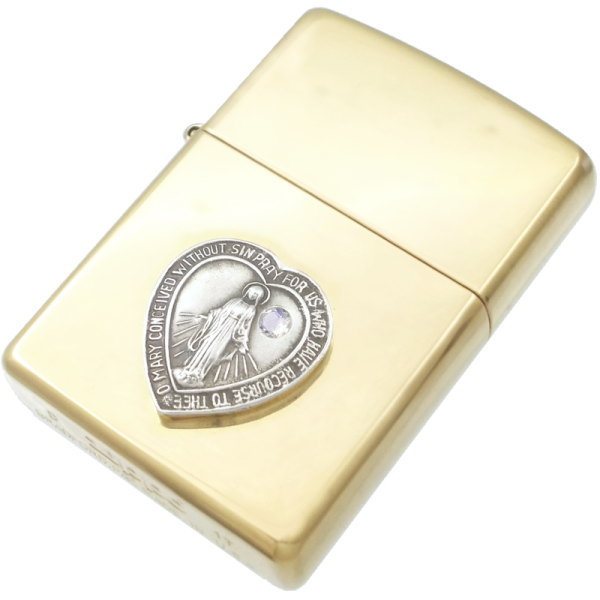 (6月)ブルームーンストーン ハート マリア センター ブラスジッポ 誕生石