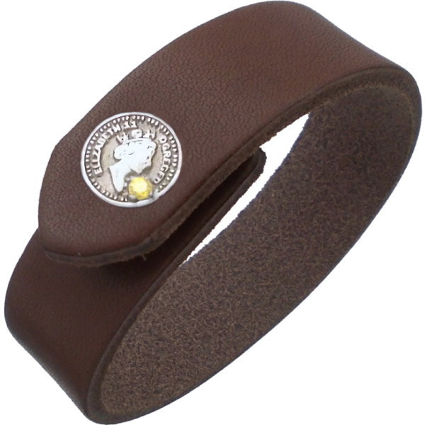 イエロージルコニア ブラック エリザベス コイン ブラウンレザーブレスレット 金運 開運 誕生石