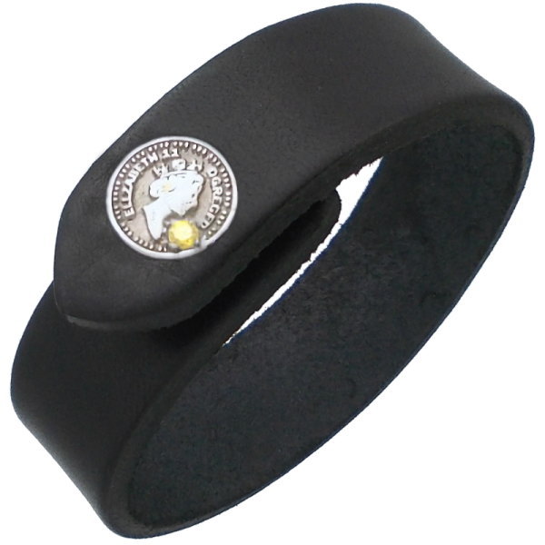 イエロージルコニア ブラック エリザベス コイン ブラックレザーブレスレット 金運 開運 誕生石