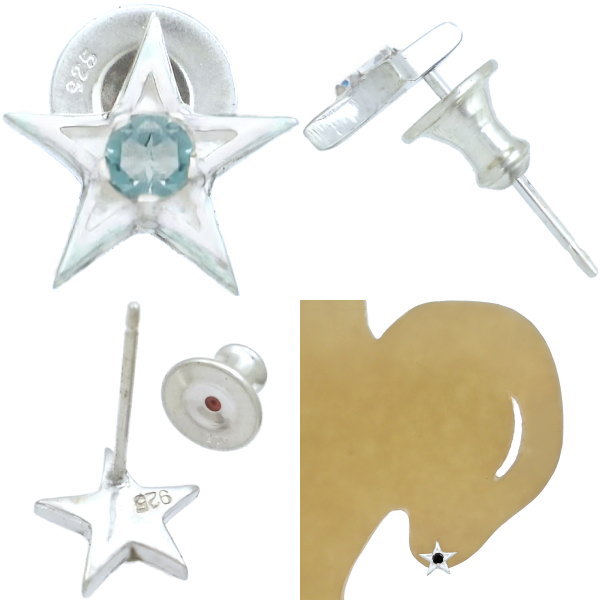 (11月)ブルートパーズ ホワイト タイニー スター シルバーピアス 誕生石