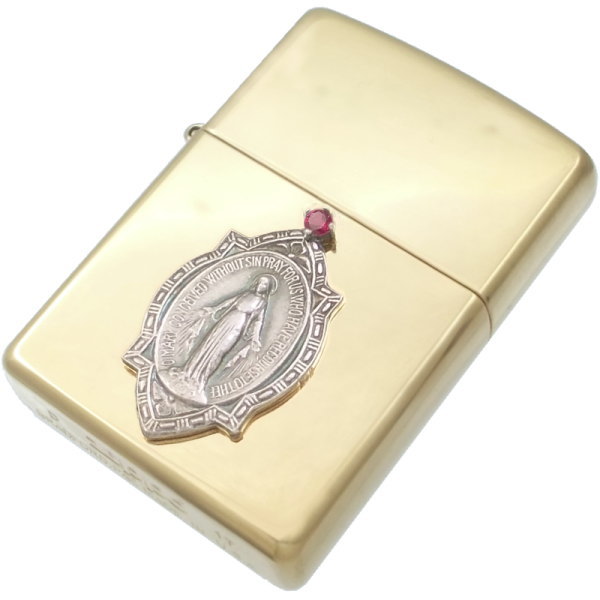 (7月)ルビー フレーム マリアメダイ ブラスジッポ 誕生石