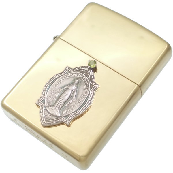 (8月)ペリドット フレーム マリアメダイ ブラスジッポ 誕生石