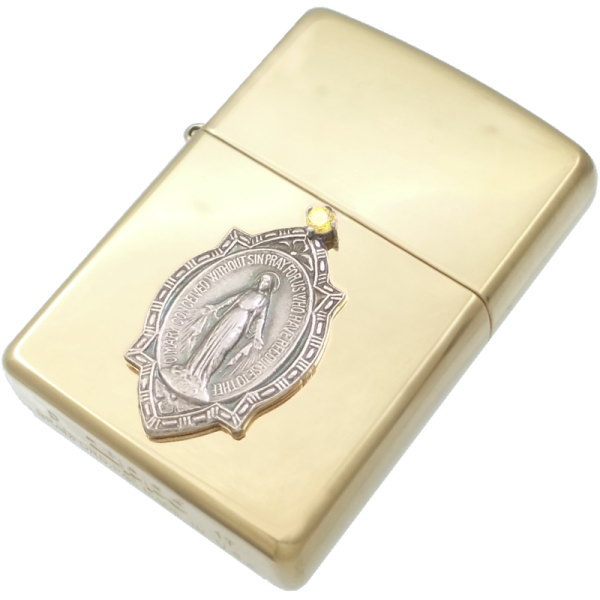 イエロージルコニア フレーム マリアメダイ ブラスジッポ 金運 開運 誕生石