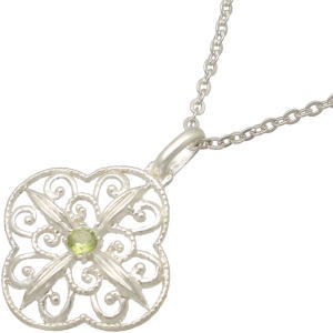 Peridot - (8月)ペリドットオリエントクロス シルバーペンダントネックレス 誕生石