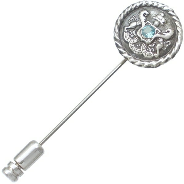 (11月)ブルートパーズ アンティーク エンブレム シルバーラペルピン 誕生石