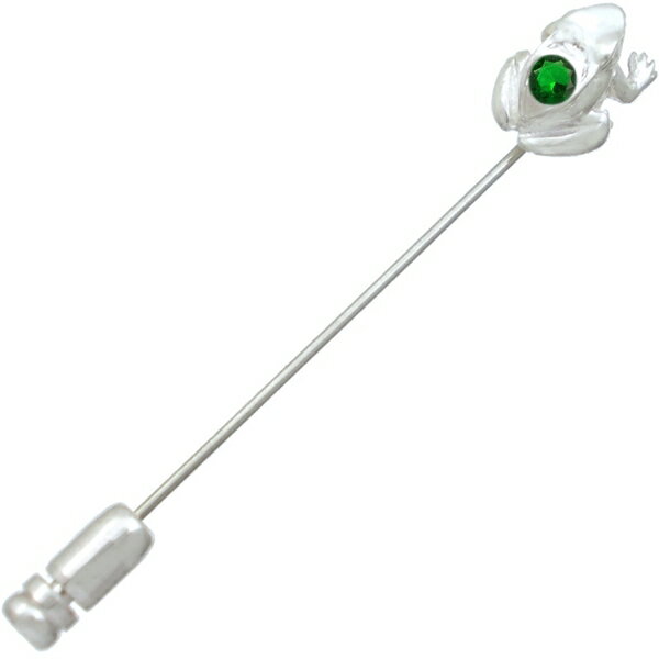 (5月)エメラルドグラス ホワイト フロッグ シルバーラペルピン 誕生石