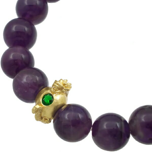 (5月)エメラルドグラス ゴールドコート ドラゴンボール シルバー デープアメジストブレスレット 誕生石
