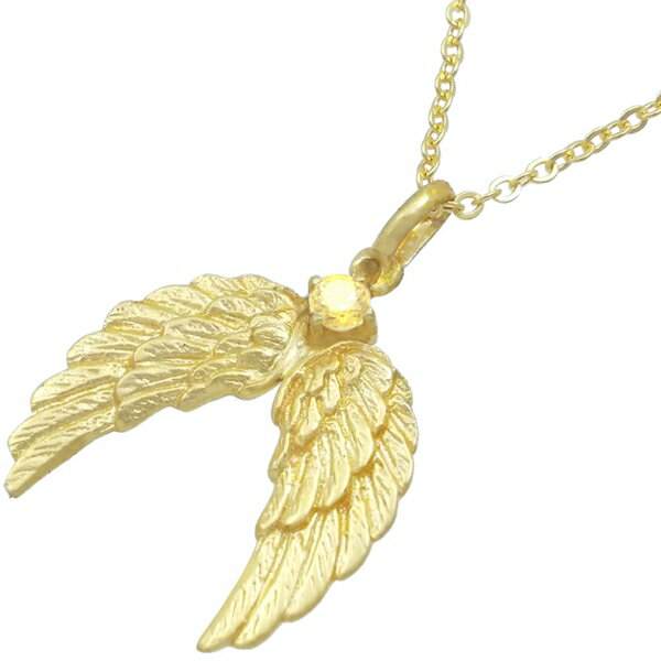 イエローCZ ゴールドコート エンジェル ウイング シルバーチャームネックレス
