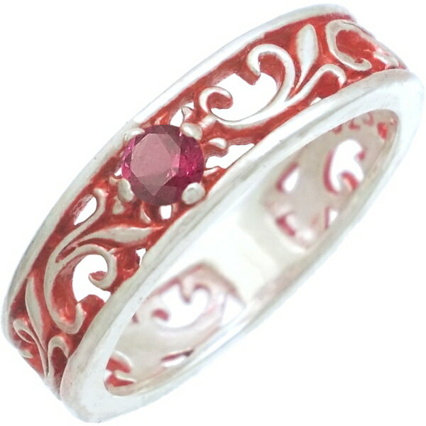 (7月)ルビー レッドコート アラベスク バンド シルバーリング(指輪) 誕生石