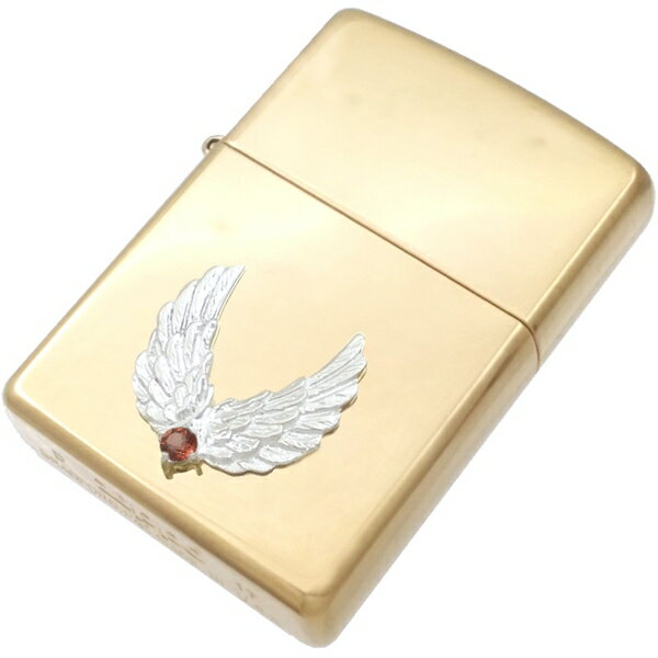 (1月)ガーネット ホワイト センター ツイン ウイング ブラスジッポ 誕生石