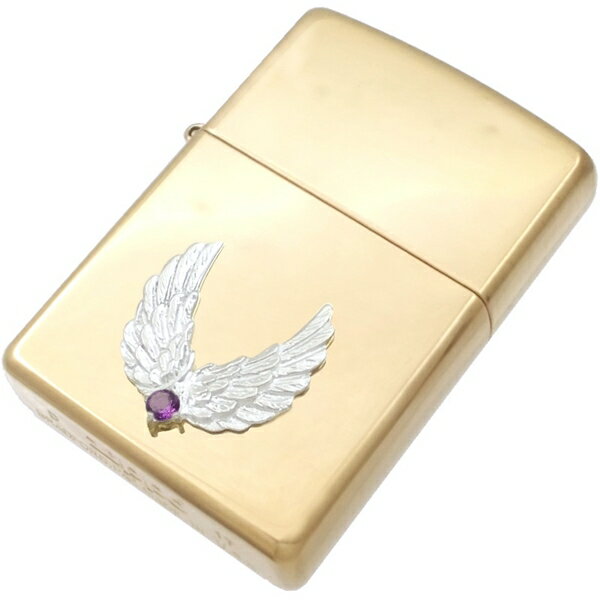 (2月)アメジスト ホワイト センター ツイン ウイング ブラスジッポ 誕生石