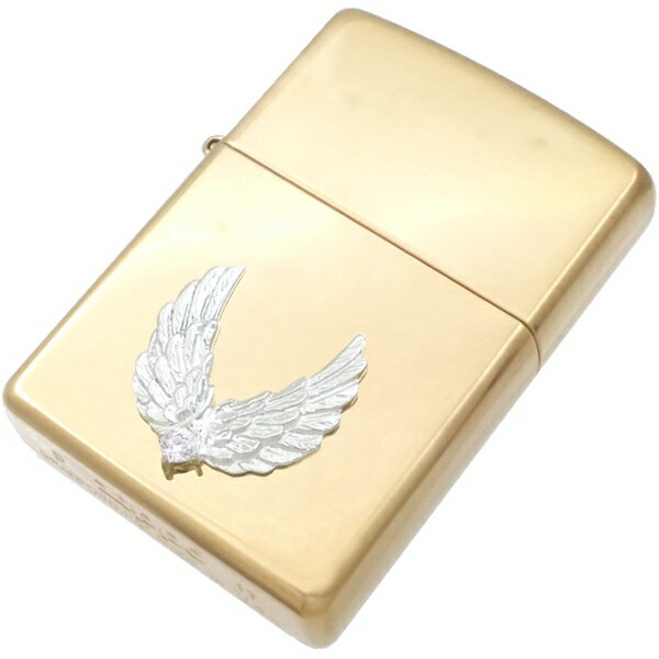 (4月)ジルコニア ホワイト センター ツイン ウイング ブラスジッポ 誕生石