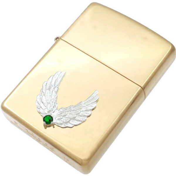 (5月)エメラルドグラス ホワイト センター ツイン ウイング ブラスジッポ 誕生石