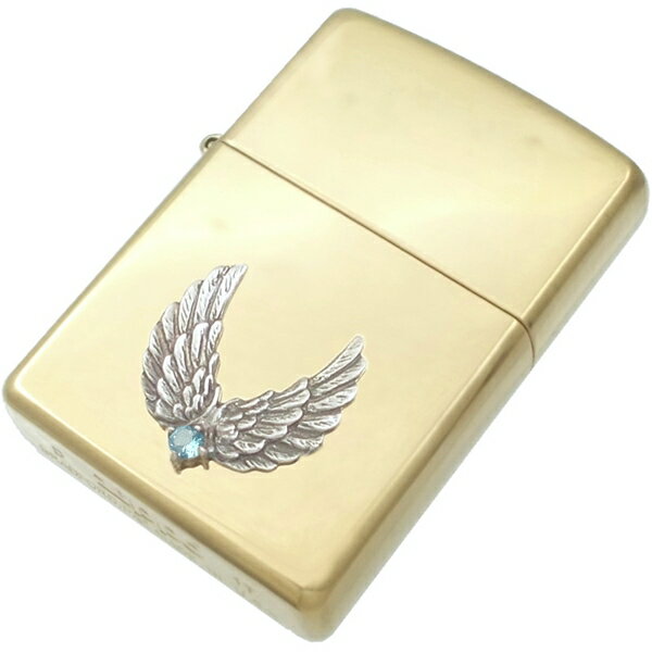 (11月)ブルートパーズ ブラック センター ツイン ウイング ブラスジッポ 誕生石